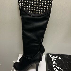 BCBG black studded boots with 4” heels